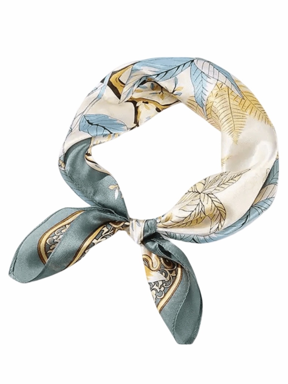 Silky Botanical Floral Leaf Print Square Scarf - Picture 2 of 6